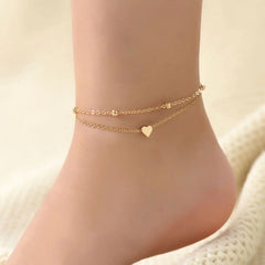 Double Layer Heart Anklet for Beach Vacation Style