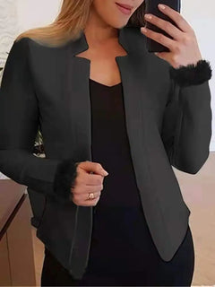 Women’s Splicing Woolen Long-Sleeved Cardigan Coat