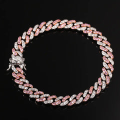 Cuban Bracelet with Pink Zirconia and Punk Design