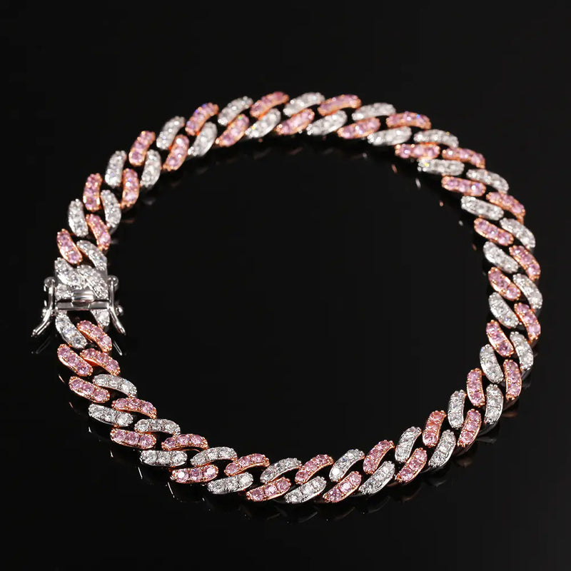 Cuban Bracelet with Pink Zirconia and Punk Design