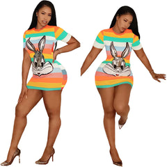 DN8203 Women's Sequin Cartoon Print Midi Dress