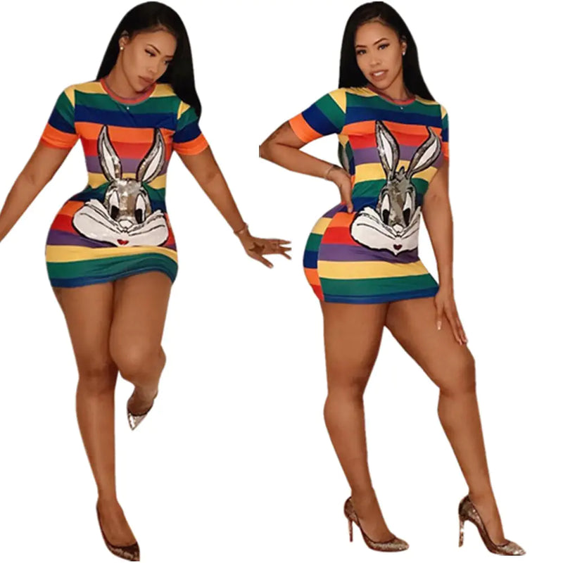 DN8203 Women's Sequin Cartoon Print Midi Dress