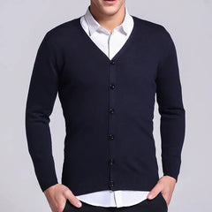 Men's V Neck Solid Color Knit Cardigan Sweater