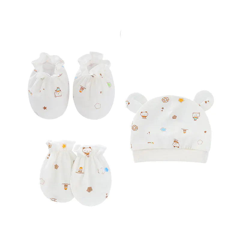 Newborn Baby Hat and Anti-Scratch Mittens Set 82104