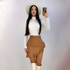 Ruffled Leather A-Line Hip Skirt in Harajuku Style