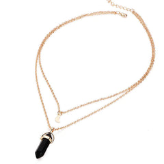 Natural Stone Glass Hexagon Pendant Necklace (Double Layer)