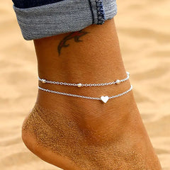 Double Layer Heart Anklet for Beach Vacation Style