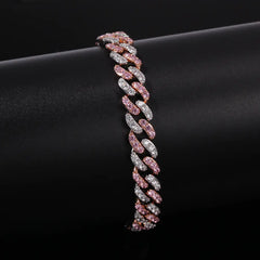 Cuban Bracelet with Pink Zirconia and Punk Design