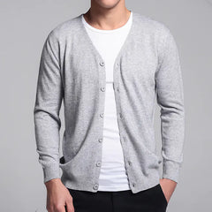 Men's V Neck Solid Color Knit Cardigan Sweater