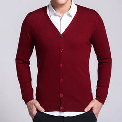 Men's V Neck Solid Color Knit Cardigan Sweater