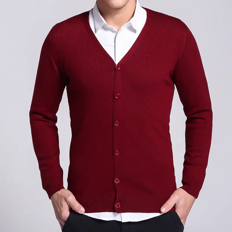 Men's V Neck Solid Color Knit Cardigan Sweater