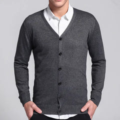 Men's V Neck Solid Color Knit Cardigan Sweater