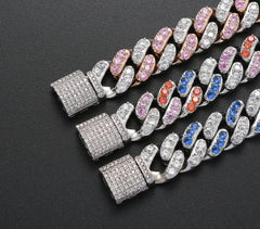 Cuban Bracelet with Pink Zirconia and Punk Design